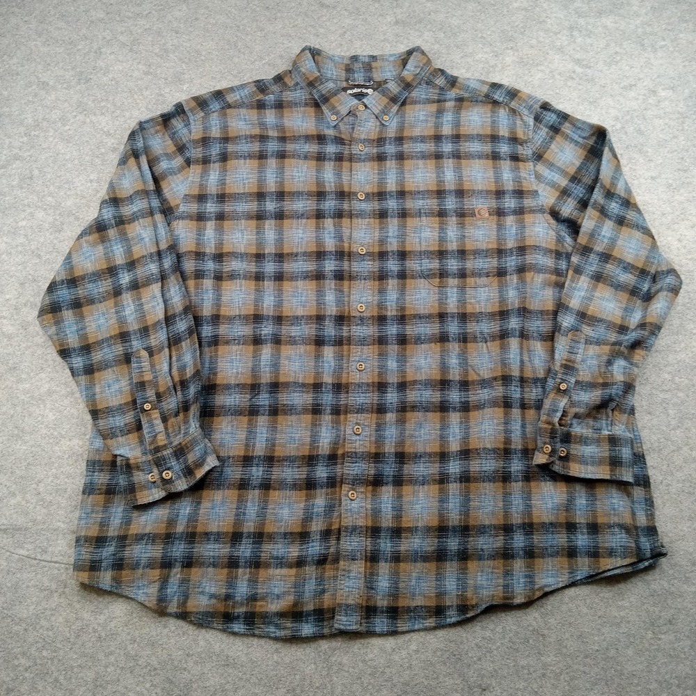 Solaris Shirt Mens 3XB Blue Brown‎ Plaid Button Down Flannel 100% Cotton